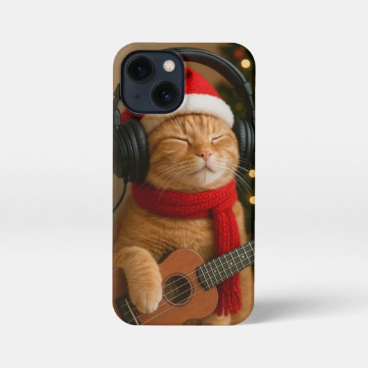Cat iPhone 13 Mini Case Playing Christmas Music iPhone Hoesje (Achterkant)