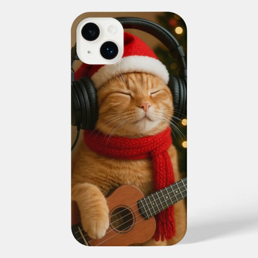 Cat iPhone 14 Plus Case Playing Christmas Music iPhone Hoesje (Achterkant)