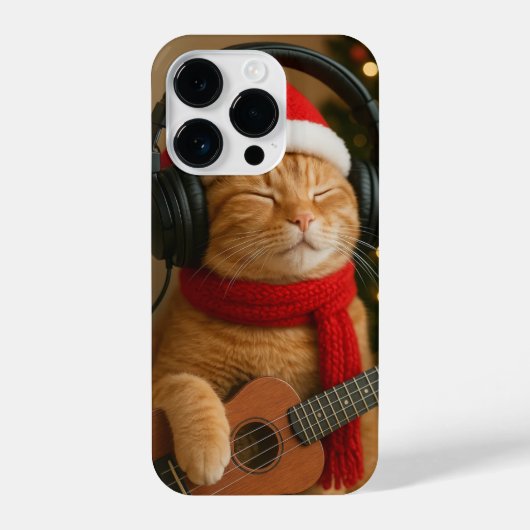 Cat iPhone 14 Pro Case Playing Christmas Music iPhone Hoesje (Achterkant)