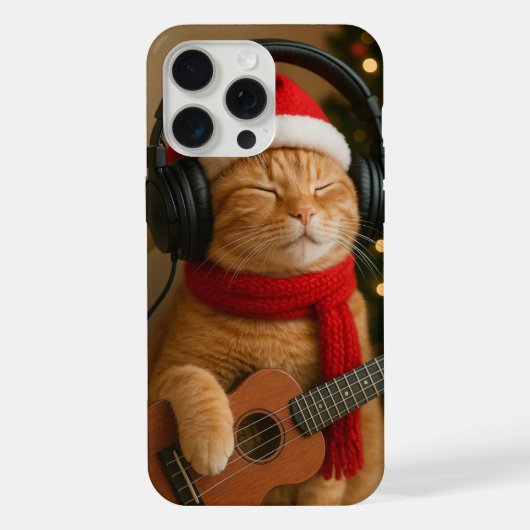 Cat iPhone 15 Pro Max Case Playing Christmas Music iPhone Hoesje (Achterkant)