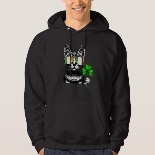 Cat Ireland Flag Sunglazen Shamrock St Patricks D Hoodie (Voorkant)
