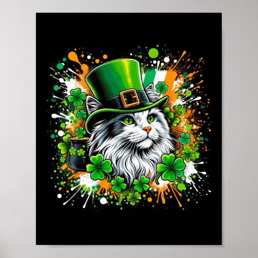 Cat Irish Patricks Day met een Pet van Leprechaun Poster (Voorkant)