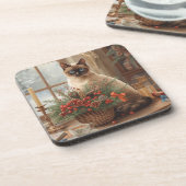 Cat is arranging Christmas Flowers Bier Onderzetter (Linkerzijde)