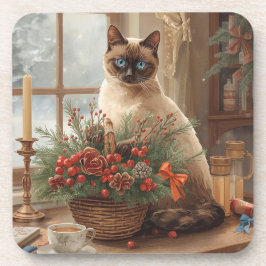 Cat is arranging Christmas Flowers Bier Onderzetter