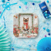 Cat is arranging Christmas Flowers Papieren Bordje (Feest)