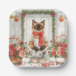 Cat is arranging Christmas Flowers Papieren Bordje