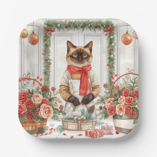 Cat is arranging Christmas Flowers Papieren Bordje (Voorkant)