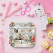 Cat is arranging Christmas Flowers Papieren Bordje (Feest)