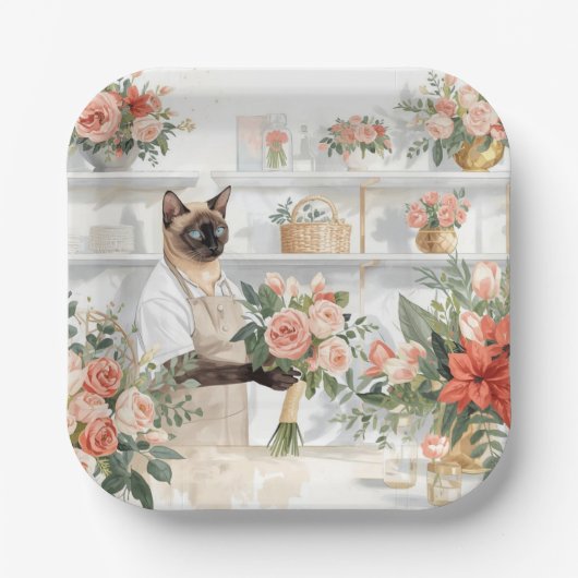 Cat is arranging Christmas Flowers Papieren Bordje (Voorkant)