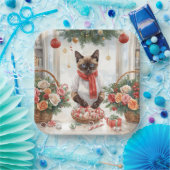 Cat is arranging Christmas Flowers Papieren Bordje (Feest)