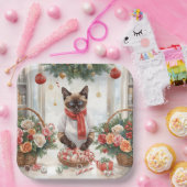 Cat is arranging Christmas Flowers Papieren Bordje (Feest)