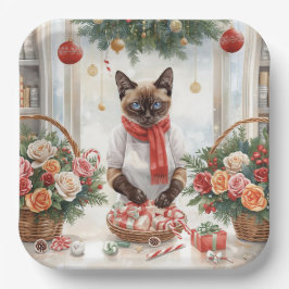 Cat is arranging Christmas Flowers Papieren Bordje