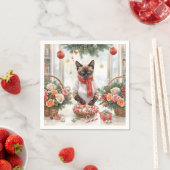 Cat is arranging Christmas Flowers Servet (Insitu)