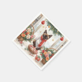 Cat is arranging Christmas Flowers Servet (Hoek)