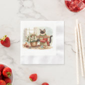 Cat is arranging Christmas Flowers Servet (Insitu)