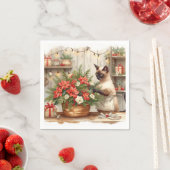 Cat is arranging Christmas Flowers Servet (Insitu)