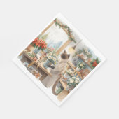 Cat is arranging Christmas Flowers Servet (Hoek)