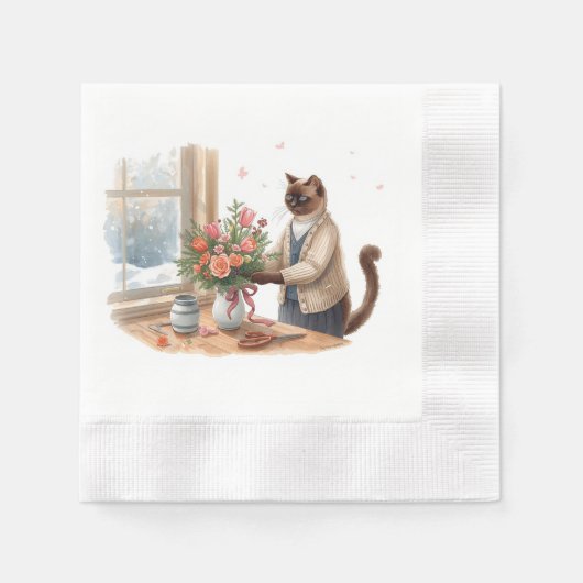 Cat is arranging Christmas Flowers Servet (Voorkant)