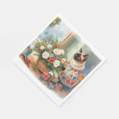 Cat is arranging Christmas Flowers Servet (Hoek)