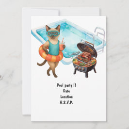 Cat is at the pool for pool party kaart