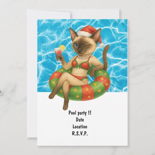 Cat is at the pool for pool party kaart (Voorkant)