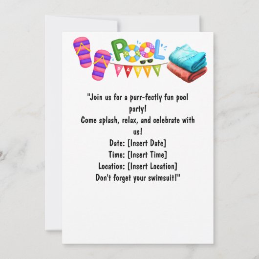 Cat is at the pool for pool party kaart (Achterkant)