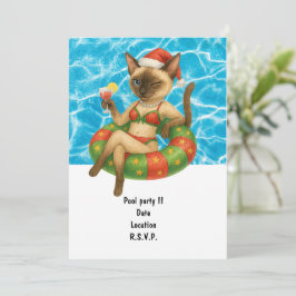 Cat is at the pool for pool party kaart