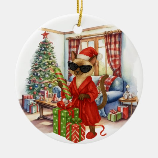 Cat is Christmas boxing  Keramisch Ornament (Voorkant)