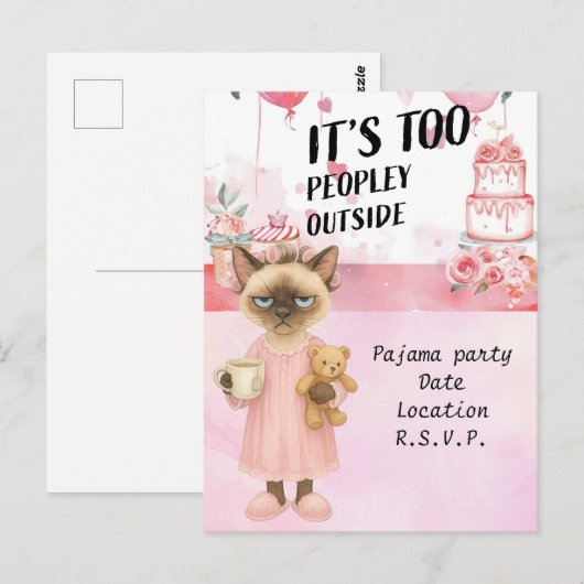 Cat is drinking coffee pyjama party  briefkaart (Voorkant / Achterkant)