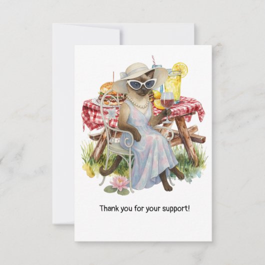 Cat is drinking wine with picnic food background bedankkaart (Voorkant)