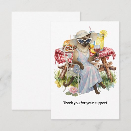 Cat is drinking wine with picnic food background bedankkaart (Voorkant / Achterkant)