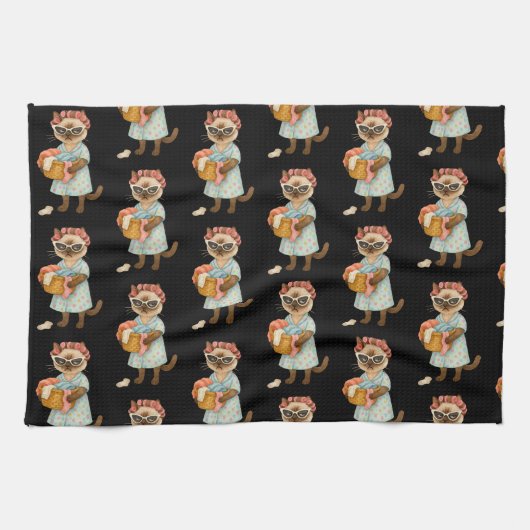 Cat is going to laundry theedoek (Horizontaal)