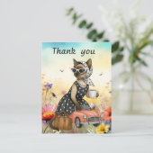 Cat is in flower field  thank you card briefkaart (Staand voorkant)