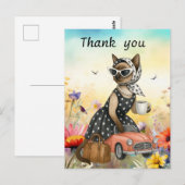 Cat is in flower field  thank you card briefkaart (Voorkant / Achterkant)