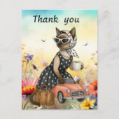 Cat is in flower field  thank you card briefkaart (Voorkant)