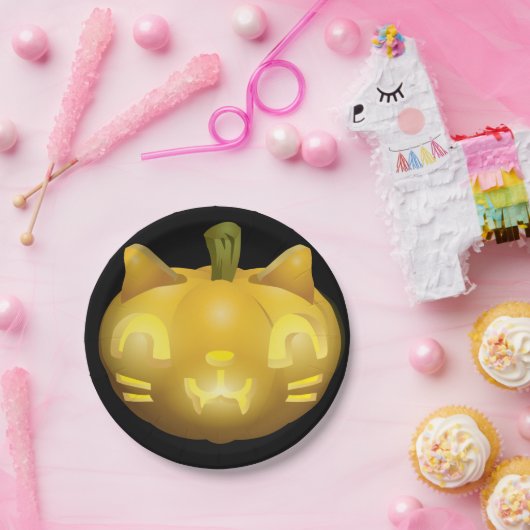 Cat Jack O Lantern Papieren Bordje (Feest)