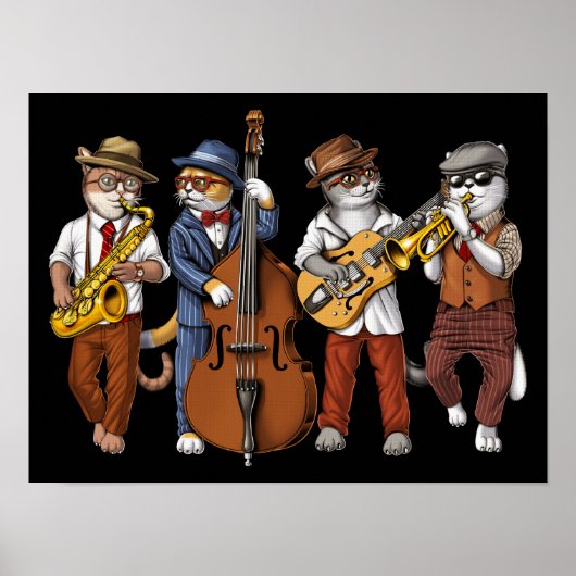 Cat jazzmuzikanten poster (Voorkant)