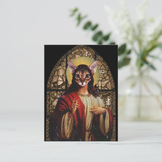 Cat Jesus Briefkaart (Staand voorkant)