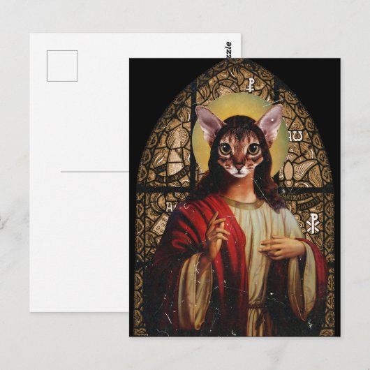 Cat Jesus Briefkaart (Voorkant / Achterkant)