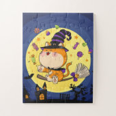 Cat Jigzaag Puzzle Cute Halloween Witch Legpuzzel (Verticaal)