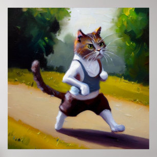Cat jogging poster