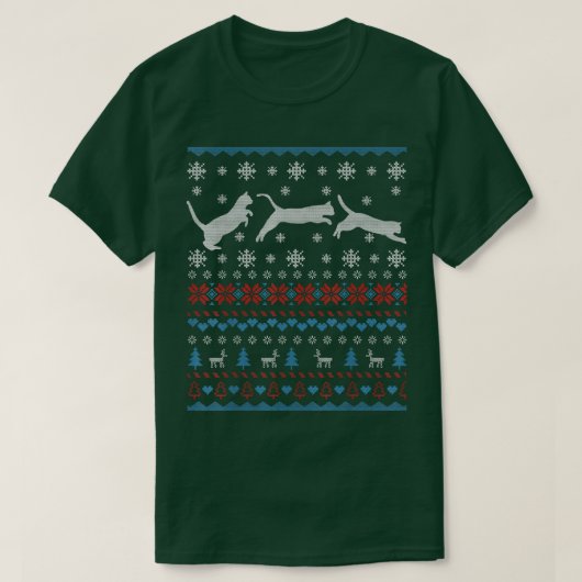 Cat Jumping in Sneeuwwitje met lelijke kerstcadeau T-shirt (Design voorkant)
