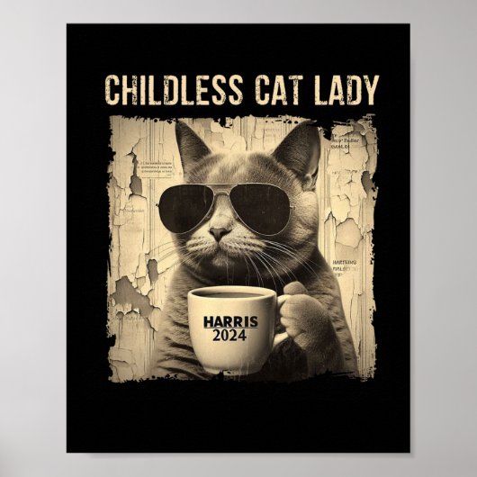 Cat Kamala 2024 Harris - Kinderloze Cat Lady Vinta Poster (Voorkant)