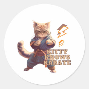 Cat Karate Theme Funny Caption Design Ronde Sticker