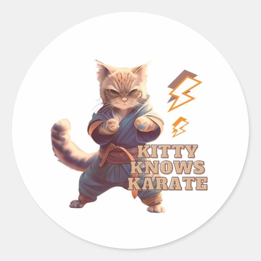 Cat Karate Theme Funny Caption Design Ronde Sticker (Voorkant)