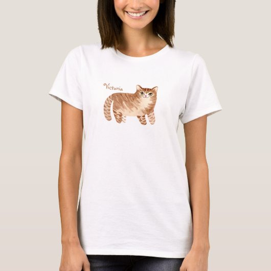 Cat Kat Waterverf Naam Cute Brown T-shirt (Voorkant)