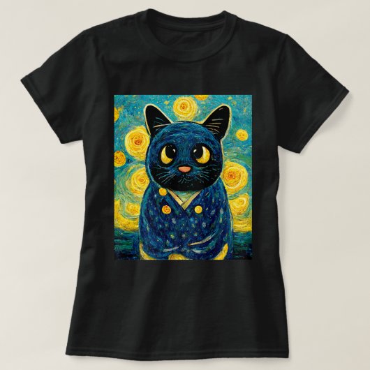 Cat Kawaii Van Gogh Sterrennacht Cat mam Kat Pap C T-shirt (Design voorkant)