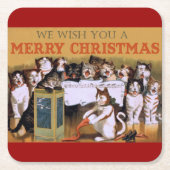 Cat kerstkeuir kartonnen onderzetters (Voorkant)