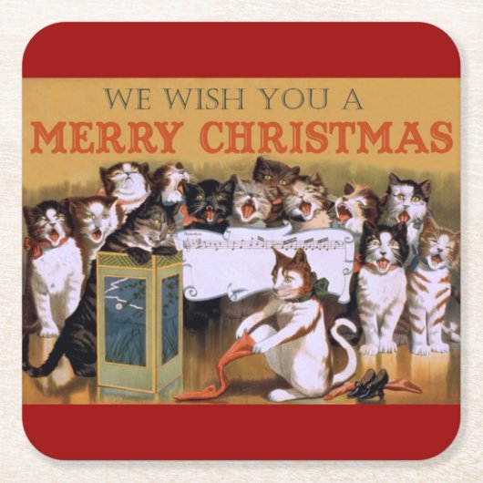 Cat kerstkeuir kartonnen onderzetters (Voorkant)