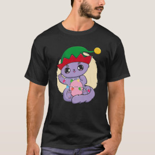 Cat Kerstmis Elf Crew Chibi Neko Anime Kawaii San T-shirt